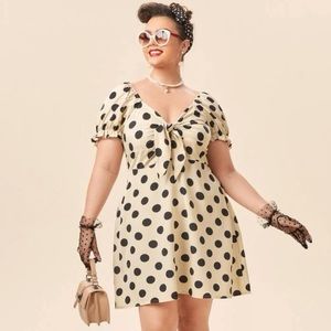 Shein Plus Knot-Front Sweetheart-Neck Polka-Dot Dress